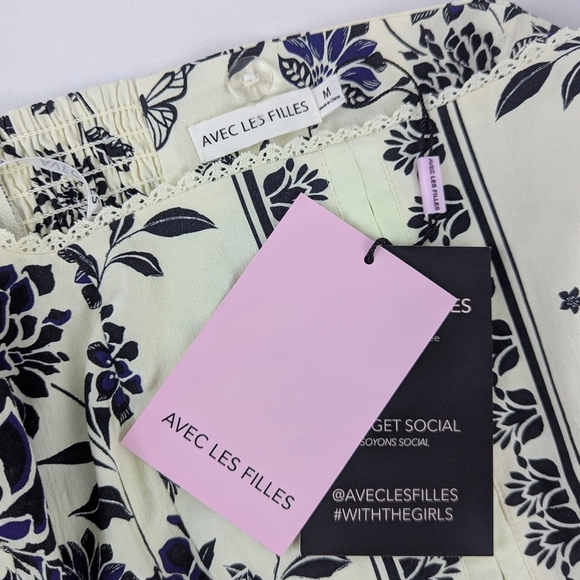 Avec Les Filles Corset Top Cropped Square Neck Sleeveless Floral Natural M NWT - Picture 16 of 16